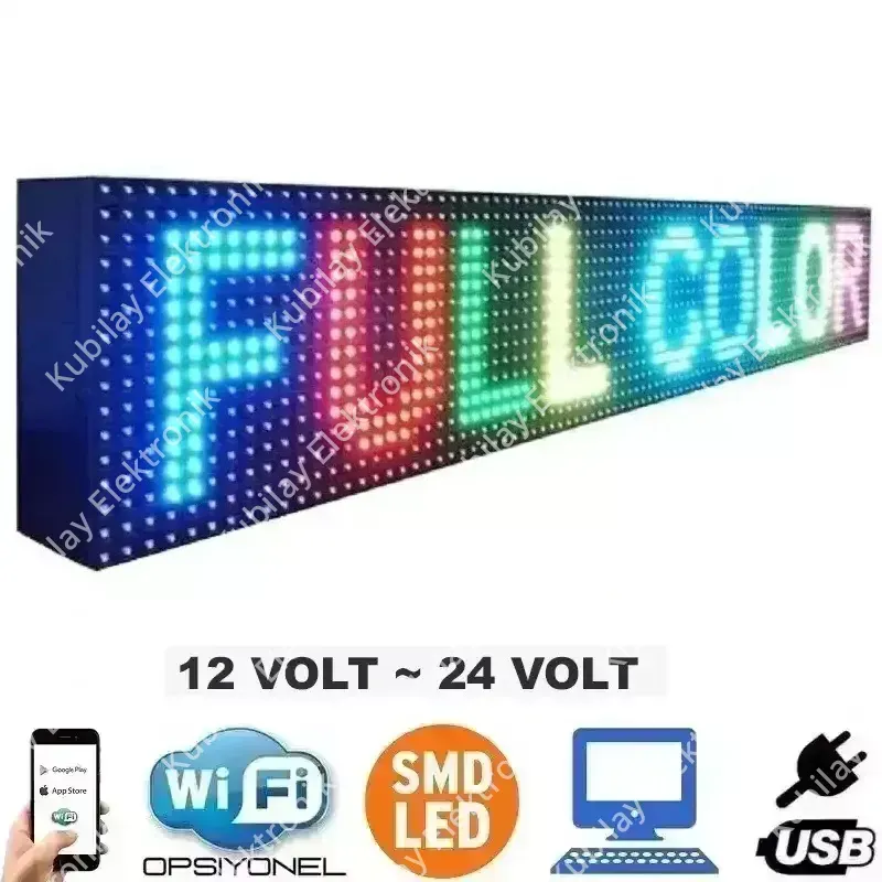 128x16 cm Araç İçi Wi-Fi'li Güzergah RGB (Renkli) LED Tabela